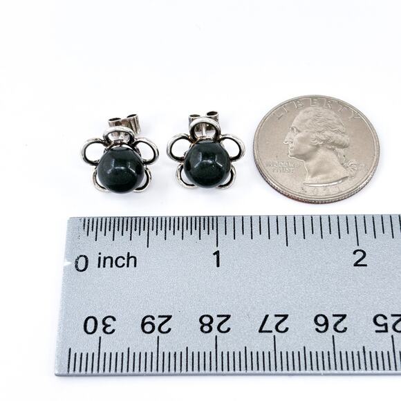 Vintage Sterling Silver 925 Black Pearl Floral Stud Earrings - Picture 7 of 8
